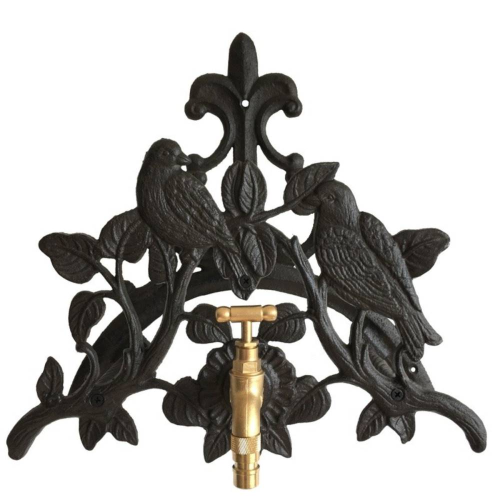 Enrouleur support mural porte tuyau arrosage robinet fonte noire 34cm Chemin de campagne - Image 1
