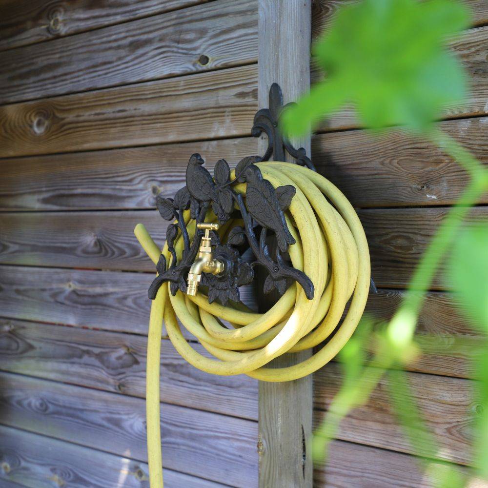 Enrouleur support mural porte tuyau arrosage robinet fonte noire 34cm Chemin de campagne - Image 4