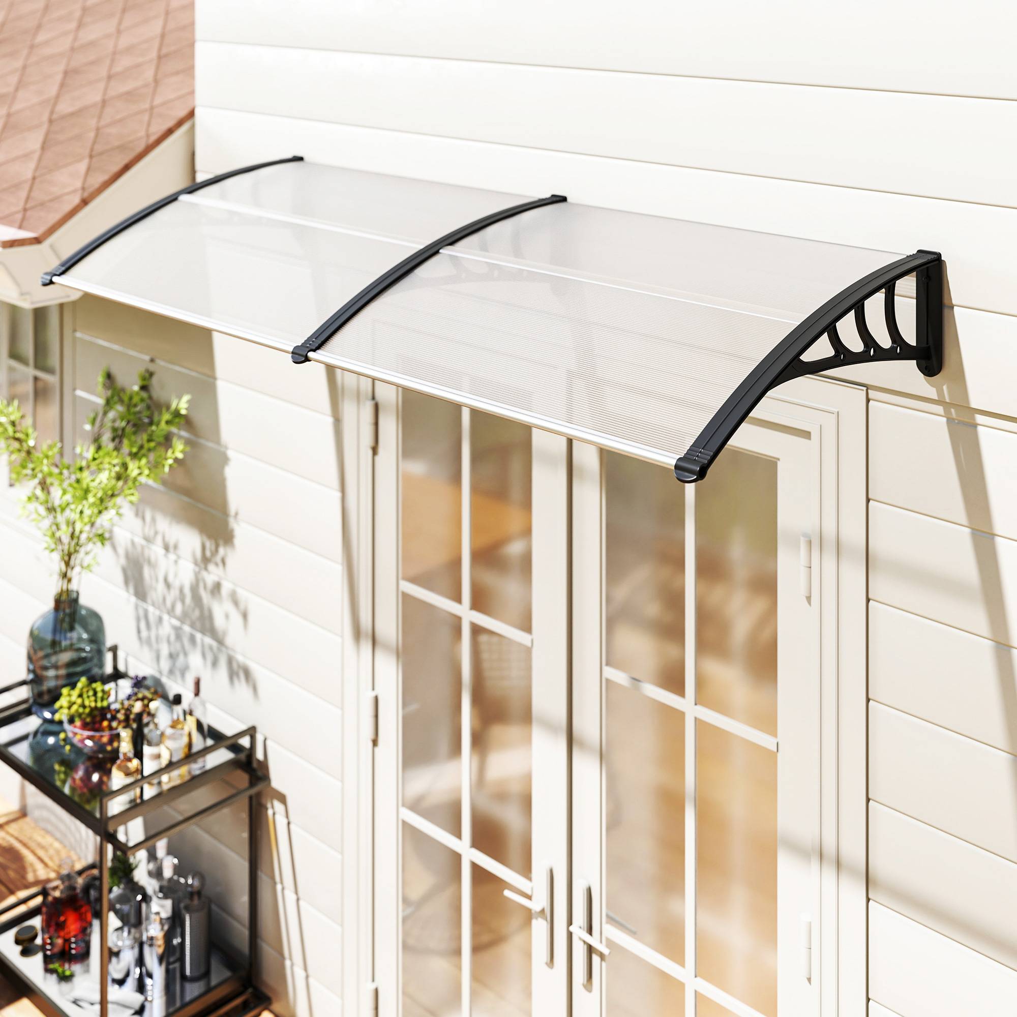 Auvent porte 195x75 cm,polycarbonate/alu,anti-pluie/UV,transparent - Image 3