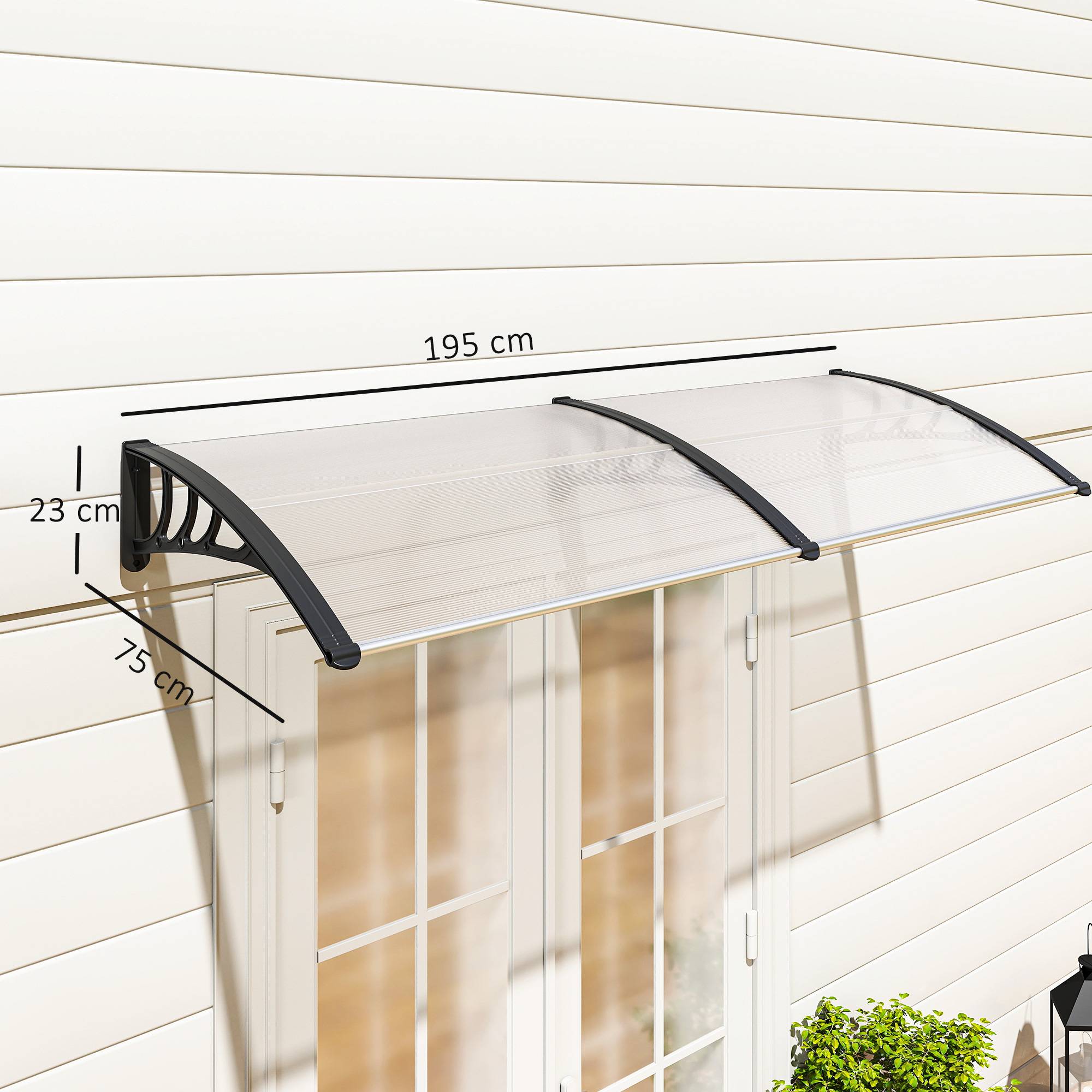 Auvent porte 195x75 cm,polycarbonate/alu,anti-pluie/UV,transparent - Image 5
