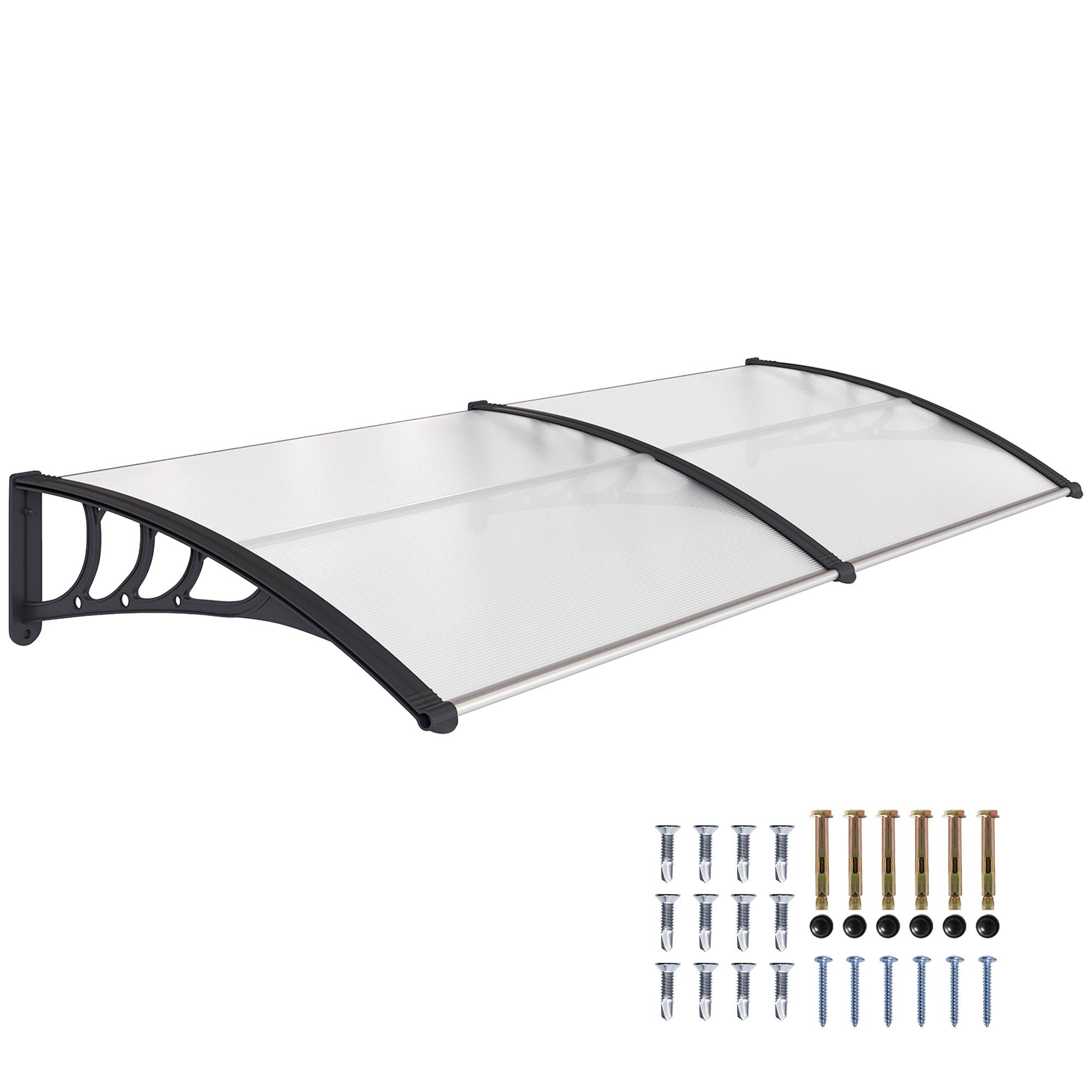 Auvent porte 195x75 cm,polycarbonate/alu,anti-pluie/UV,transparent - Image 1