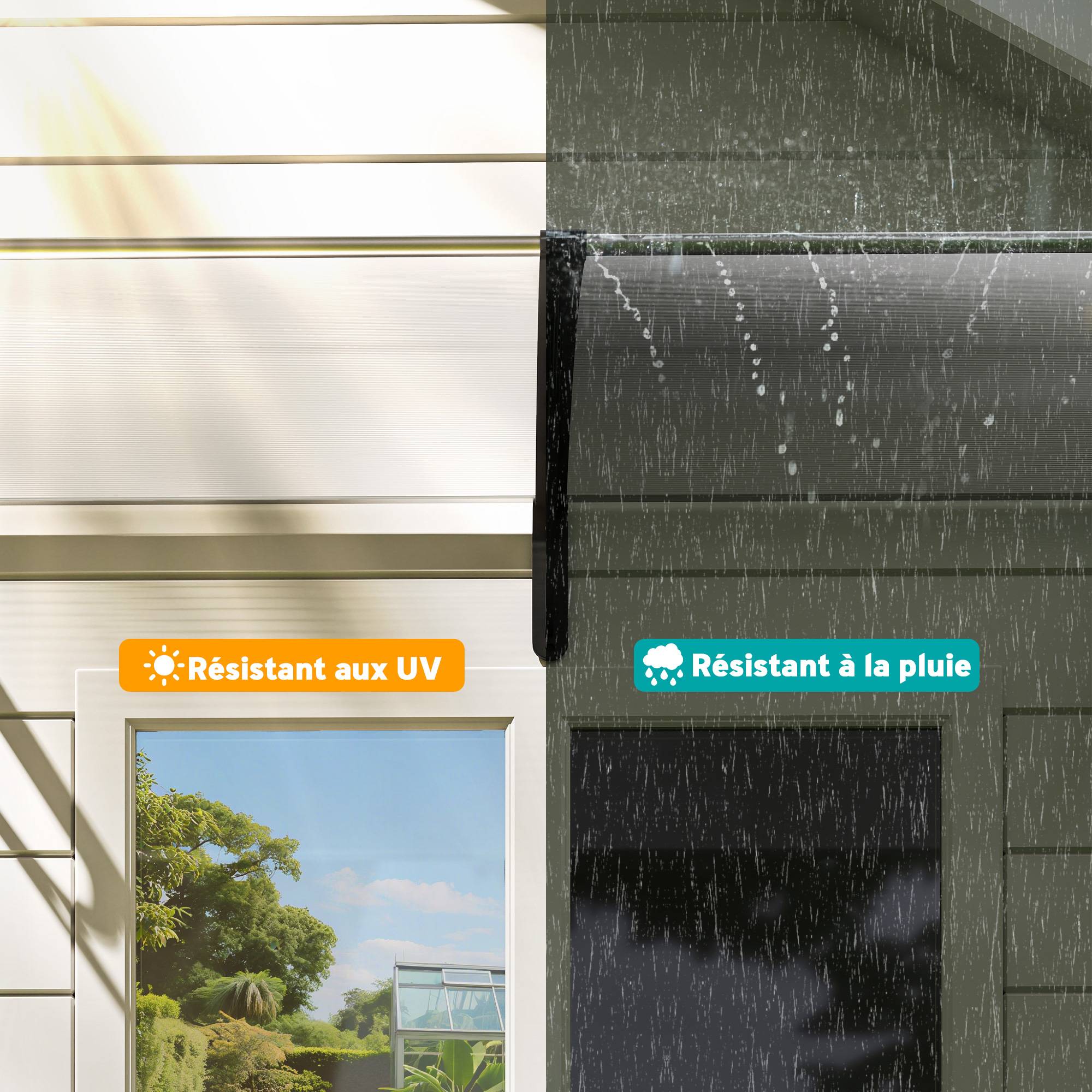 Auvent porte 195x75 cm,polycarbonate/alu,anti-pluie/UV,transparent - Image 9
