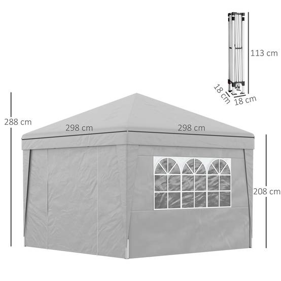 Sans Marque - Gazebo pliant 3x3 m avec hauteur réglable et fenêtres, en acier et tissu Oxford gris clair - Image 5