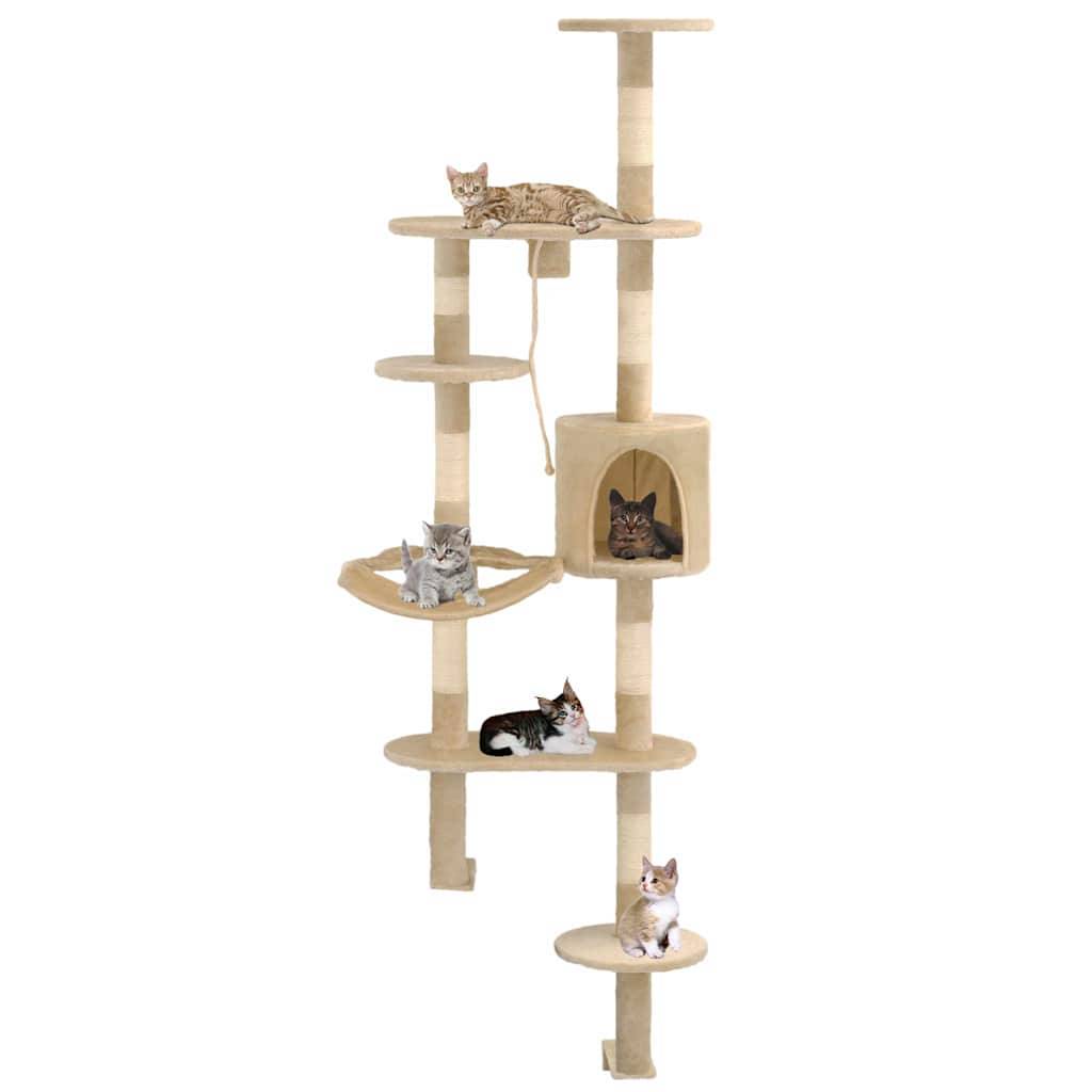 Arbre à chat mural bois et sisal beige 60 x 30 x 194 cm - PANGIVO - Image 1