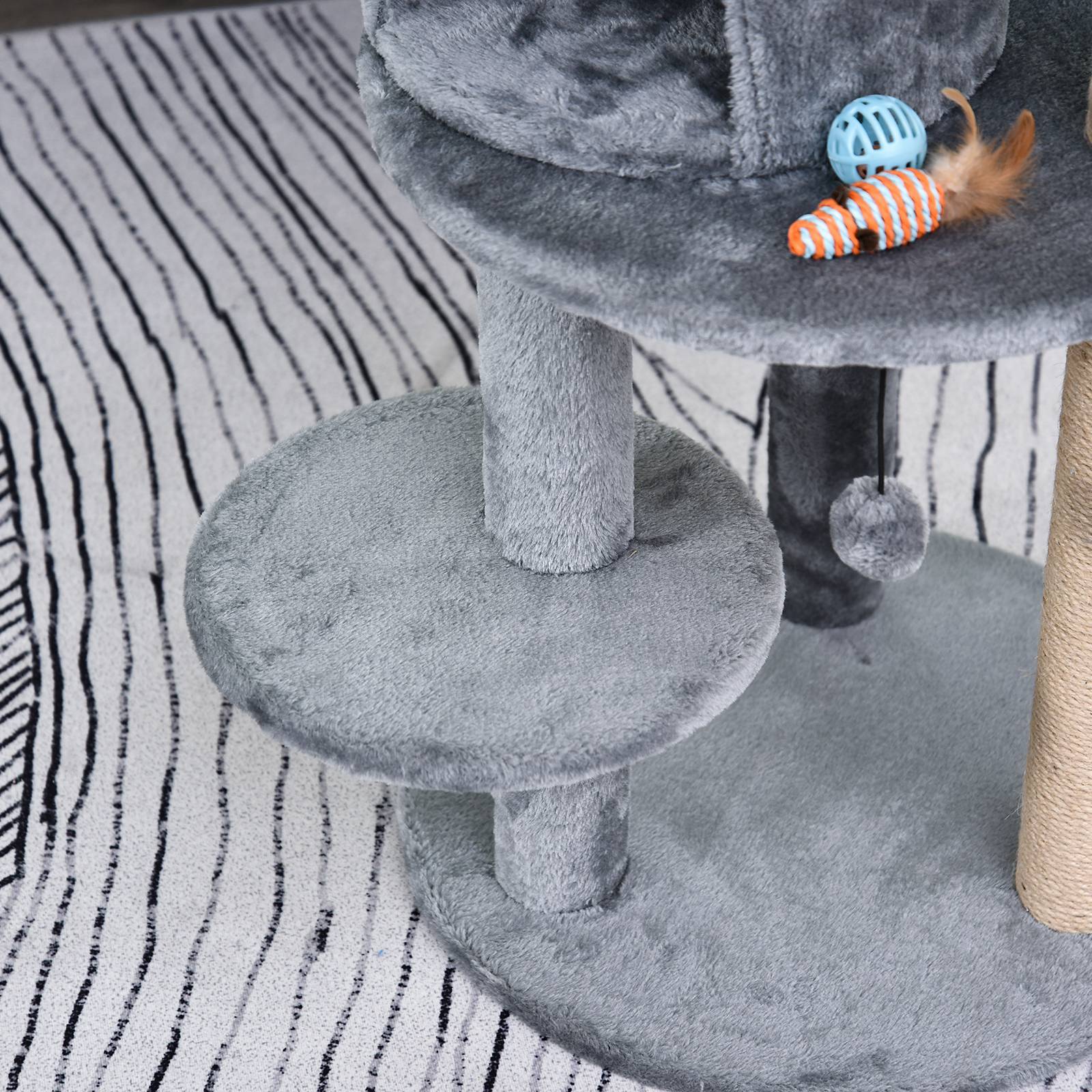 Pawhut - Arbre à chats multi-équipements griffoirs grattoirs plateformes niche jeu boule suspendue Ø 48 x 104H cm gris - Image 9