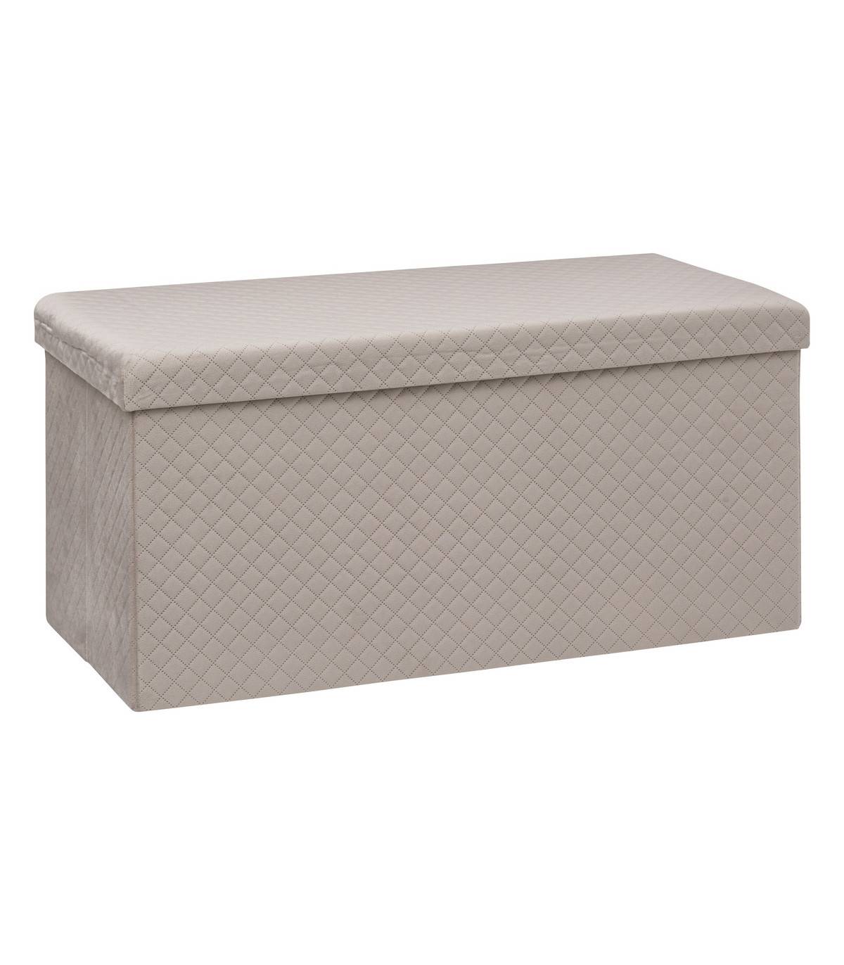 2 en 1 Pouf pliant double et Coffre de rangement en Velours  Beige Lin 76 x 38 cm - Image 1