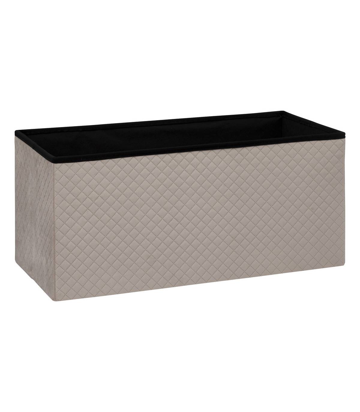 2 en 1 Pouf pliant double et Coffre de rangement en Velours  Beige Lin 76 x 38 cm - Image 2
