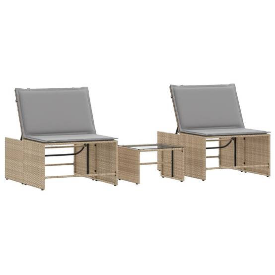 Kit 2 Lits de Jardin et Table Résine Tressée Beige Terrasse – ComfortXL Outdoor Living - Image 2