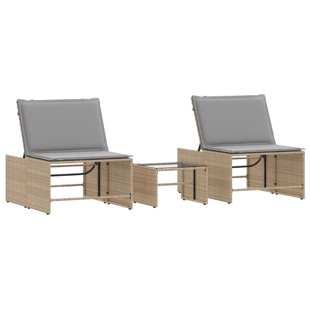 Kit 2 Lits de Jardin et Table Résine Tressée Beige Terrasse – ComfortXL Outdoor Living - Image 2