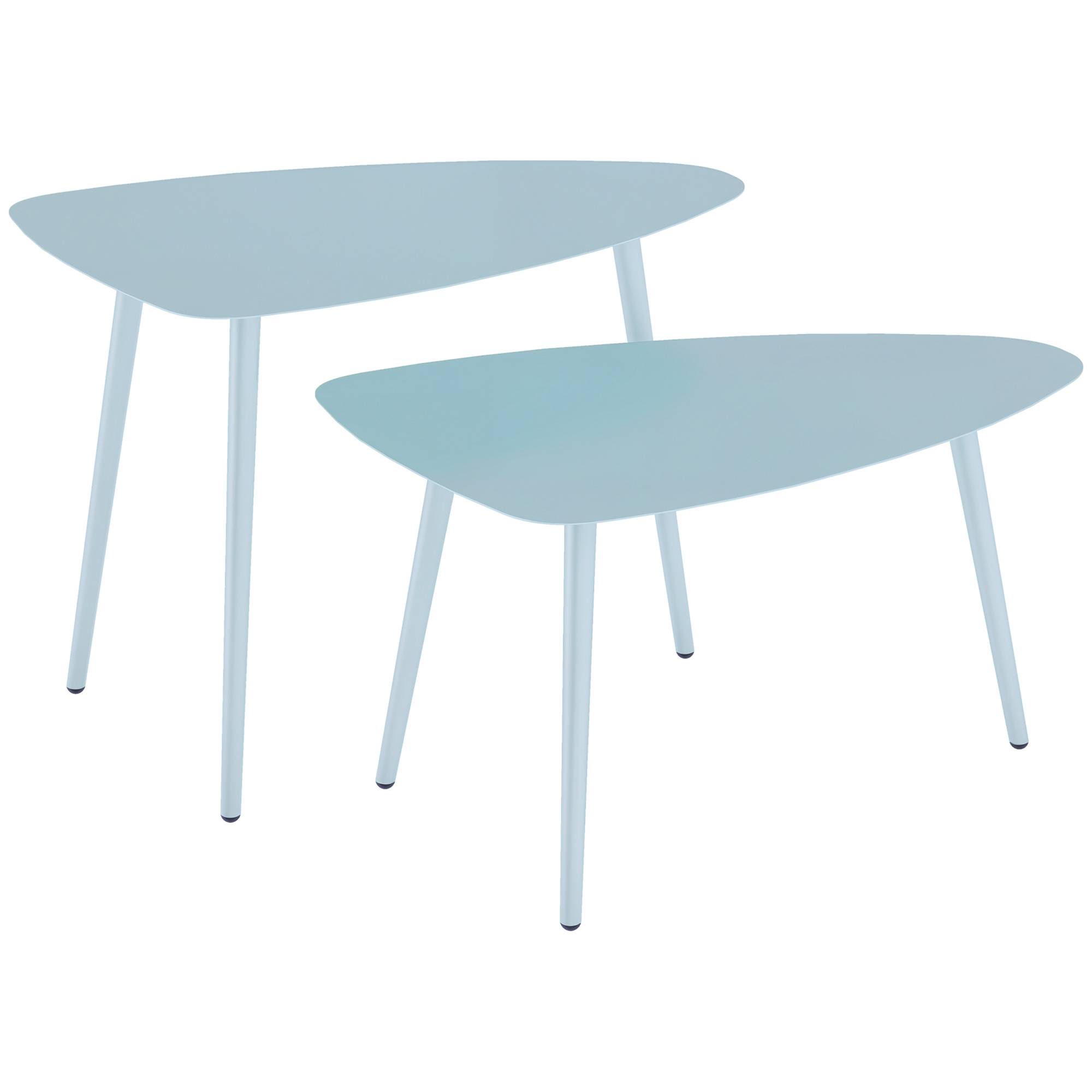 Sans Marque - Lot de 2 tables basses de jardin, tables d'appoint gigognes triangulaires, cadre en acier patins ajustables bleu clair - Image 1