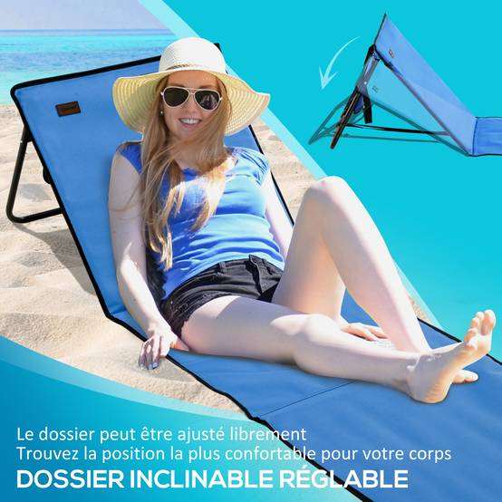 Lot 2 tapis de plage acier extérieur dossier inclinable sangle transport bleu - ComfortXL Outdoor Living - Image 7
