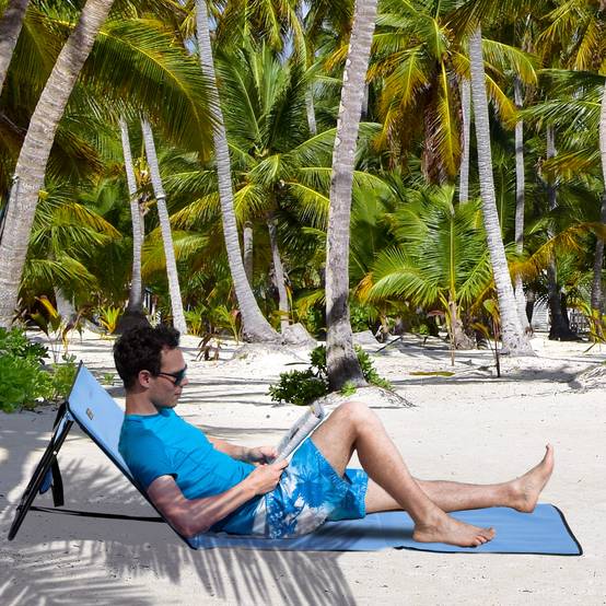 Lot 2 tapis de plage acier extérieur dossier inclinable sangle transport bleu - ComfortXL Outdoor Living - Image 4