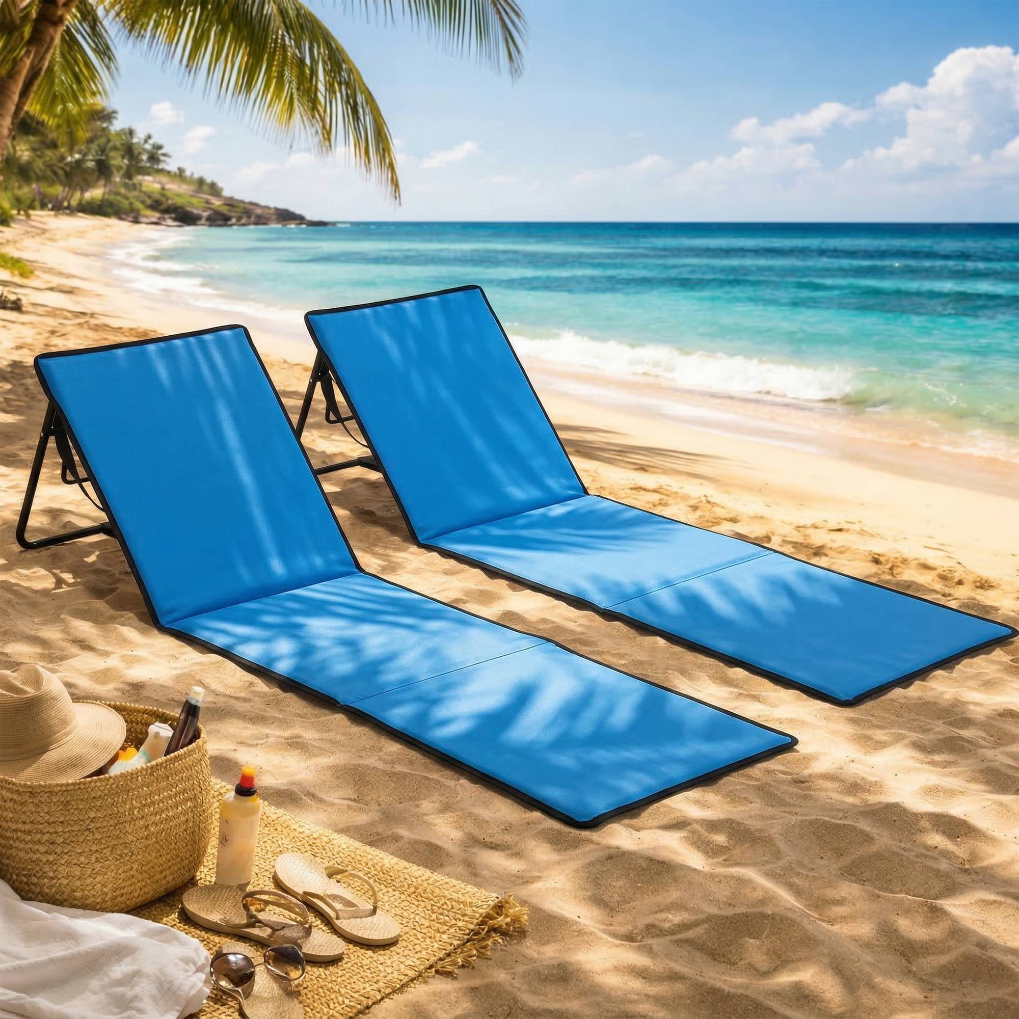 Lot 2 tapis de plage acier extérieur dossier inclinable sangle transport bleu - ComfortXL Outdoor Living - Image 3