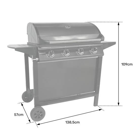 Barbecue au gaz RENO - 4 brûleurs avec thermomètre 14kW - HAPPY GARDEN - Image 7
