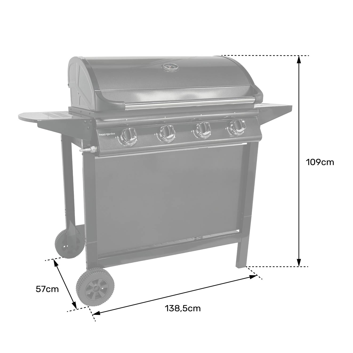 Barbecue au gaz RENO - 4 brûleurs avec thermomètre 14kW - HAPPY GARDEN - Image 7