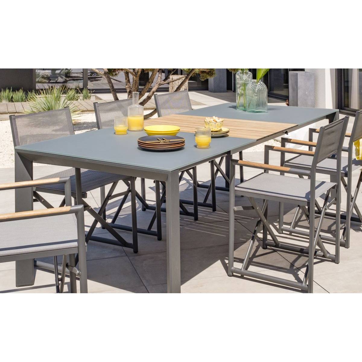 Paris Garden - Table de Jardin en Verre "Honfleur" 180-250cm Gris Anthracite - Image 7