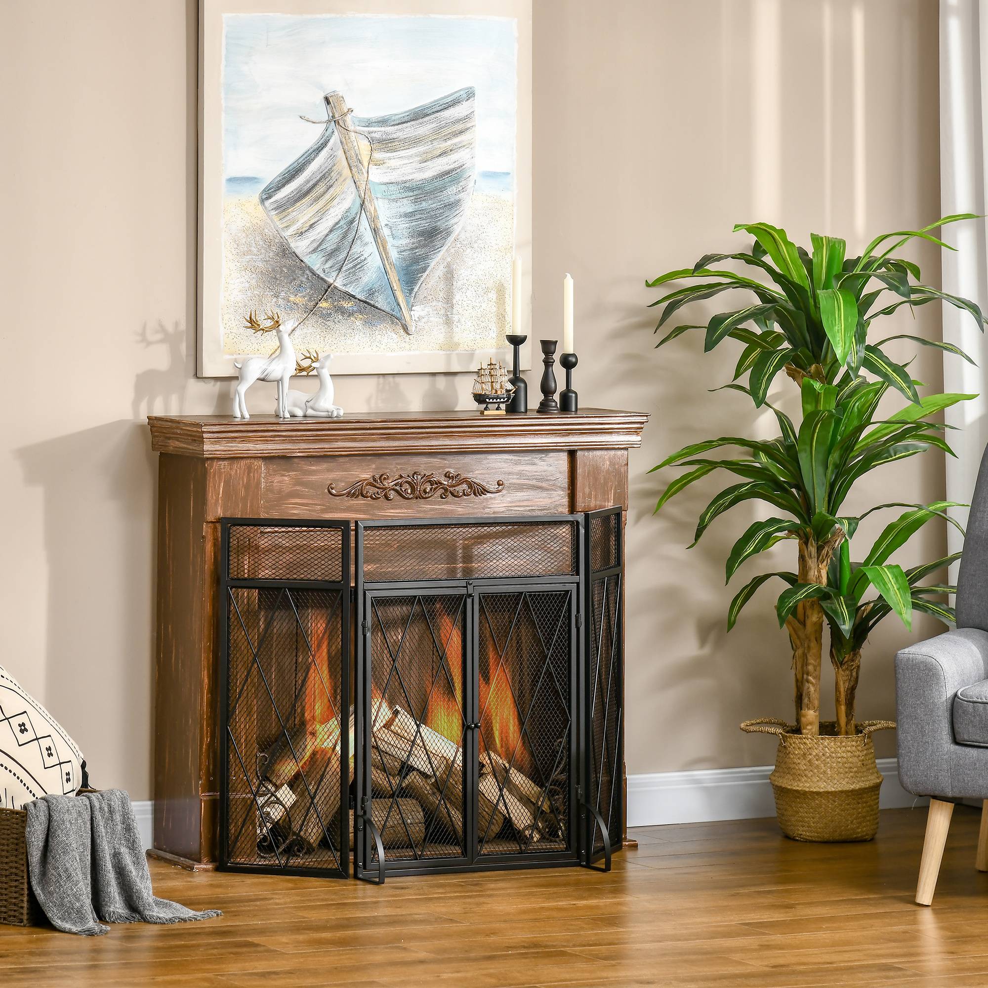 ComfortXL - Pare-feu de Cheminée 3 Panneaux Pliable en Métal Forgé Noir 120 cm – ComfortXL Outdoor Living
