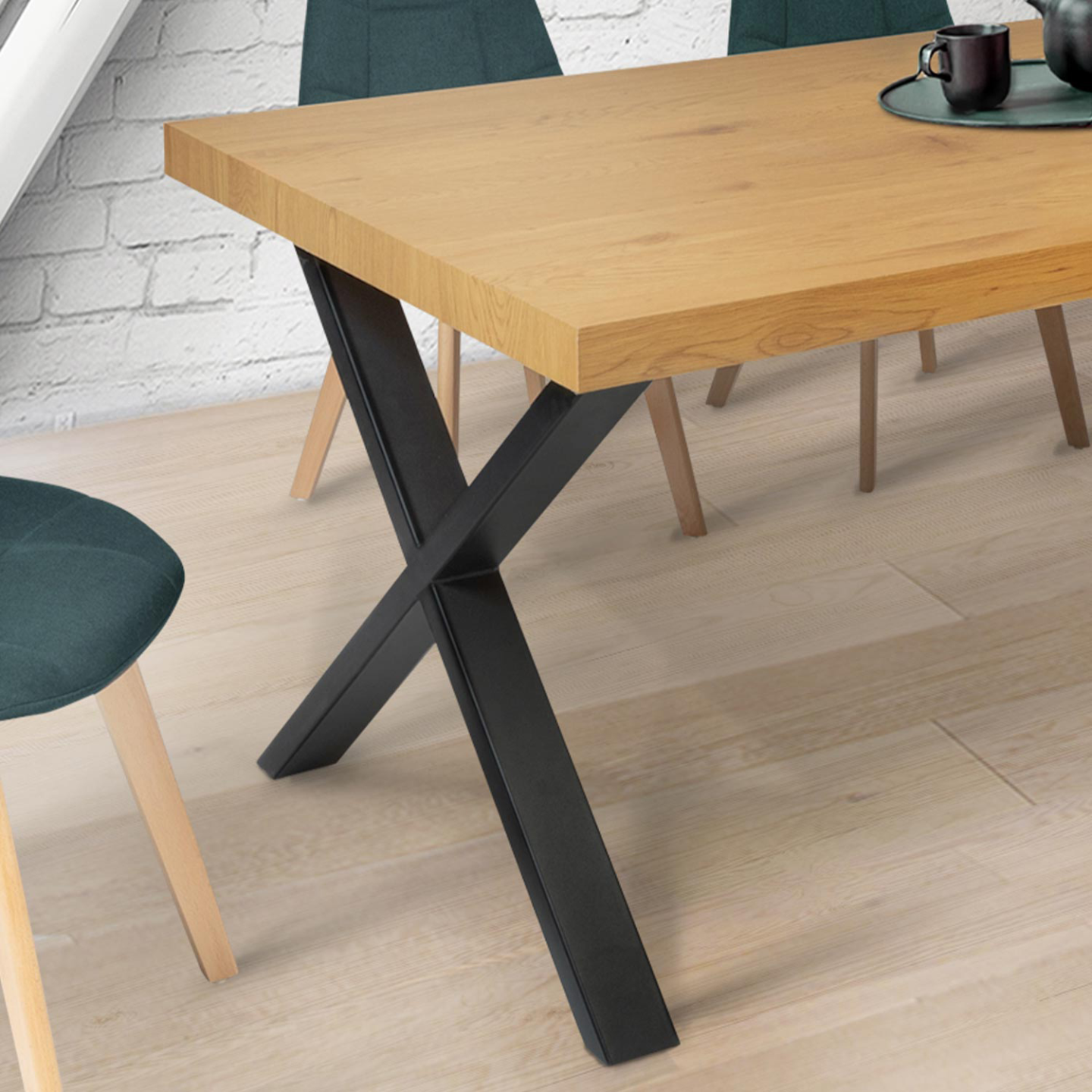 Lot de 2 pieds de table forme X 72x73 cm noir design industriel - Image 1