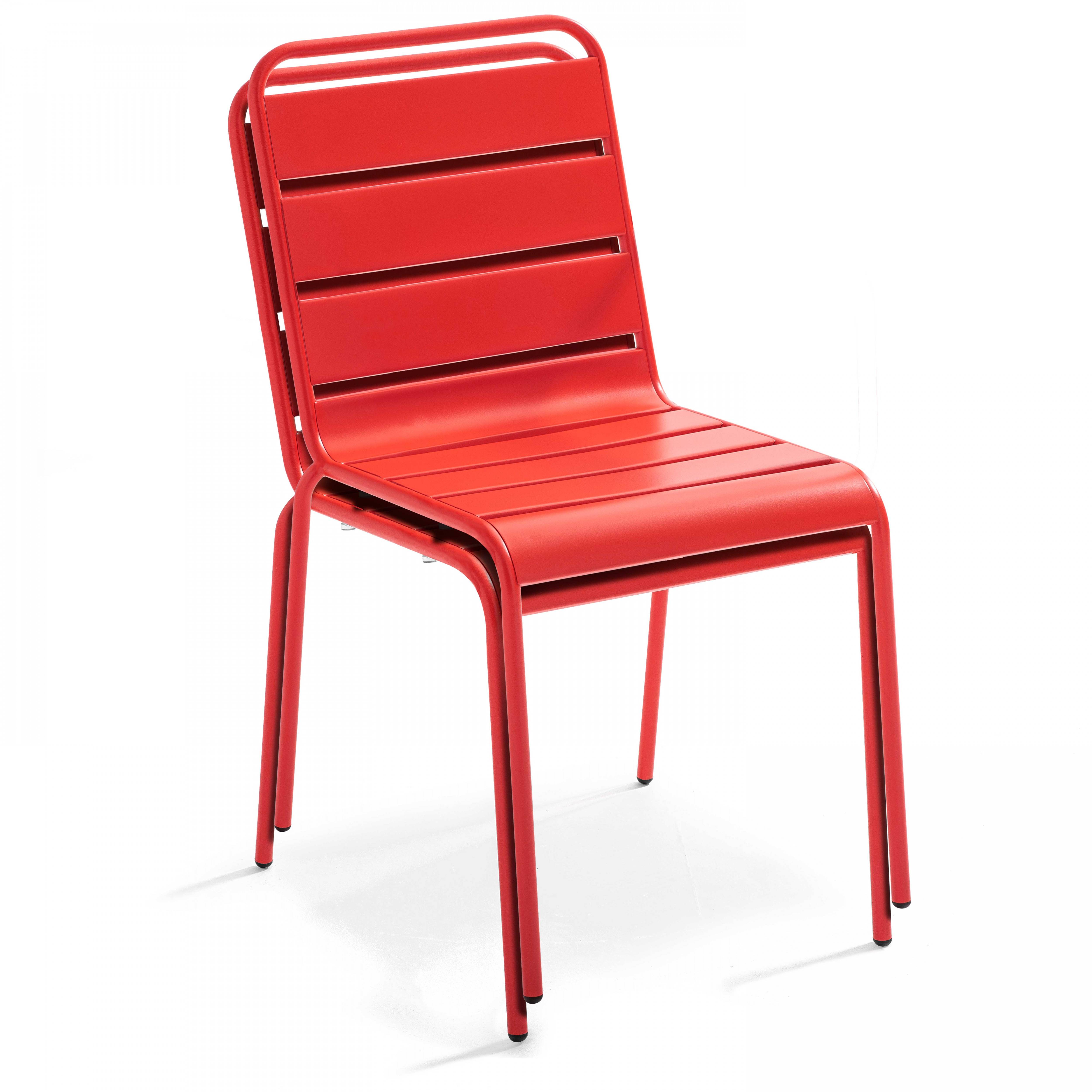 Oviala - Ensemble table de jardin carrée et 2 chaises acier rouge Palavas - Oviala - Image 5