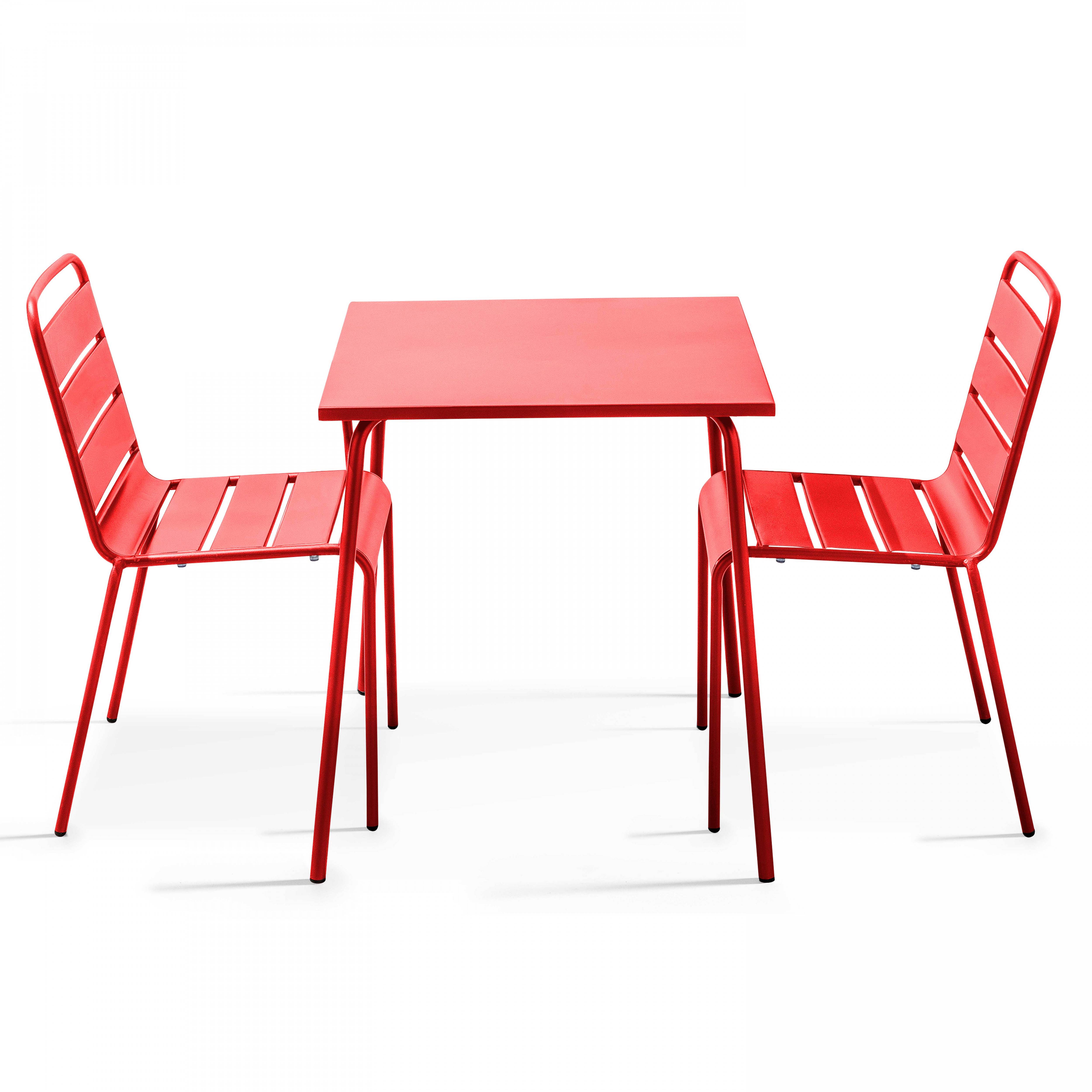 Oviala - Ensemble table de jardin carrée et 2 chaises acier rouge Palavas - Oviala - Image 1