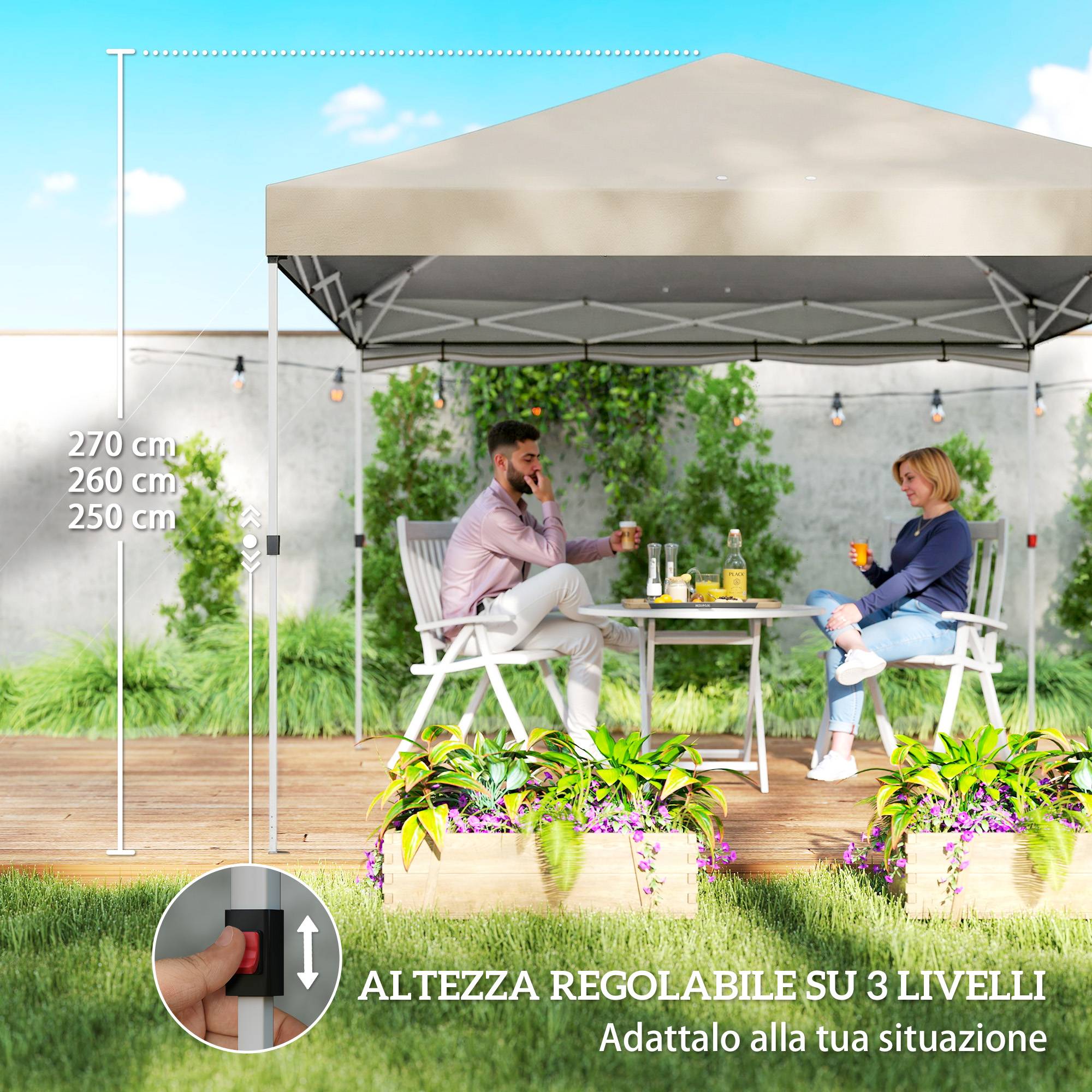 Tonnelle pliante 3x3m avec paroi latérale, métal et toile Oxford, beige - Image 10