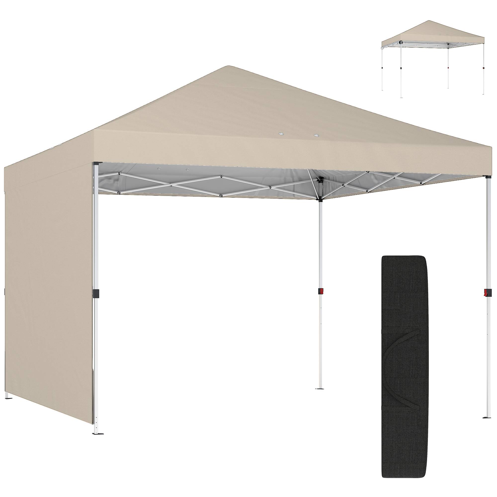 Tonnelle pliante 3x3m avec paroi latérale, métal et toile Oxford, beige - Image 1