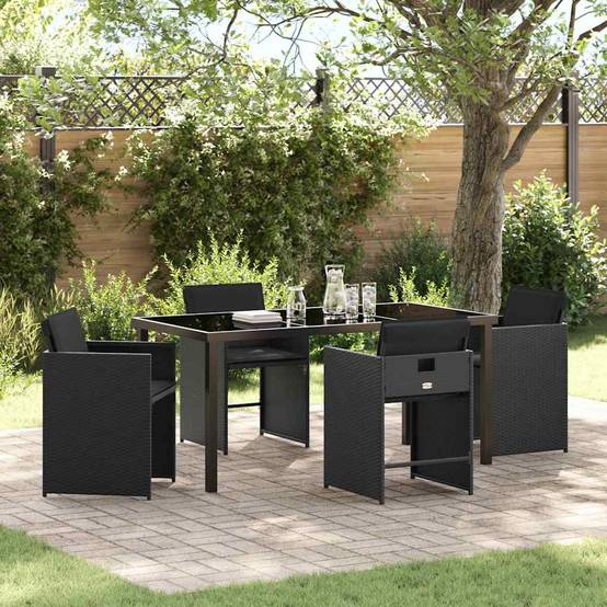 Ensemble de salle à manger pour jardin 5 pcs | Mobilier d'extérieur Noir polyrotin Maison Chic - Image 2