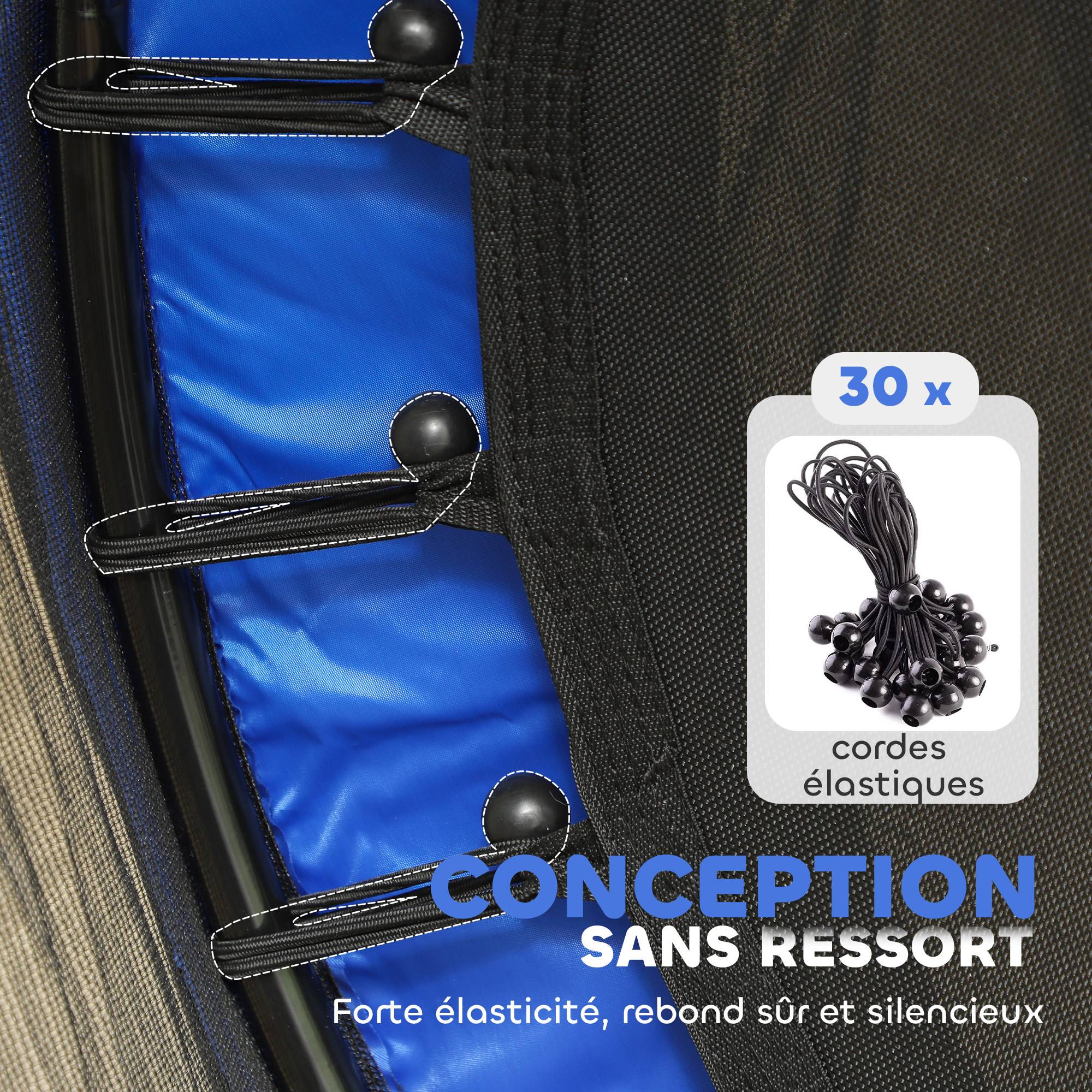 Trampoline Enfant Ø 1,40 × 1,90H m Filet de sécurité Porte zipée Couvre-Ressorts 6 poteaux rembourrés Inclus Bleu - Image 8