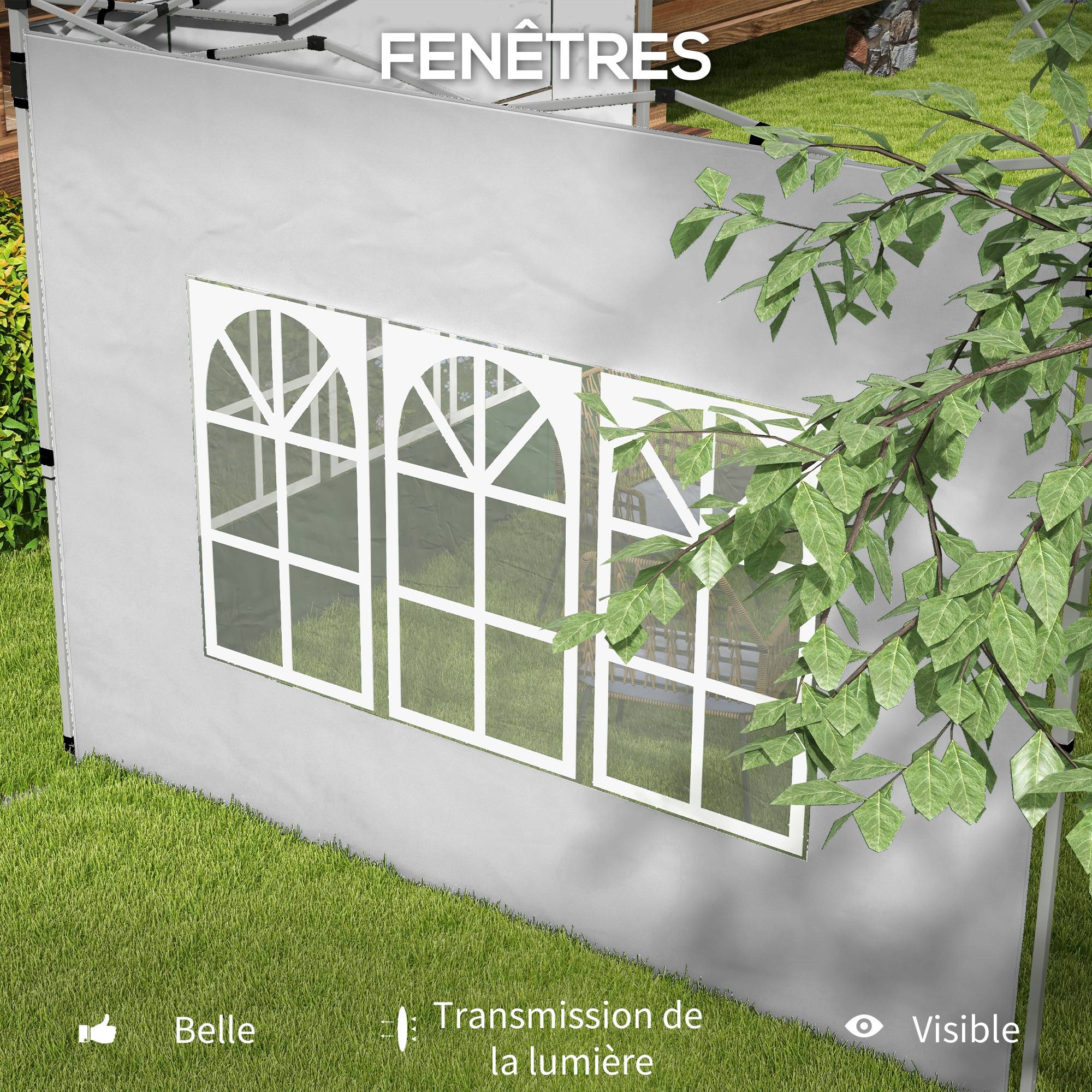 Outsunny - Lot 2 parois latérales pour tonnelle 3x3m/3x4m avec fenêtre tissu oxford 295x195cm gris clair - Outsunny - Image 8
