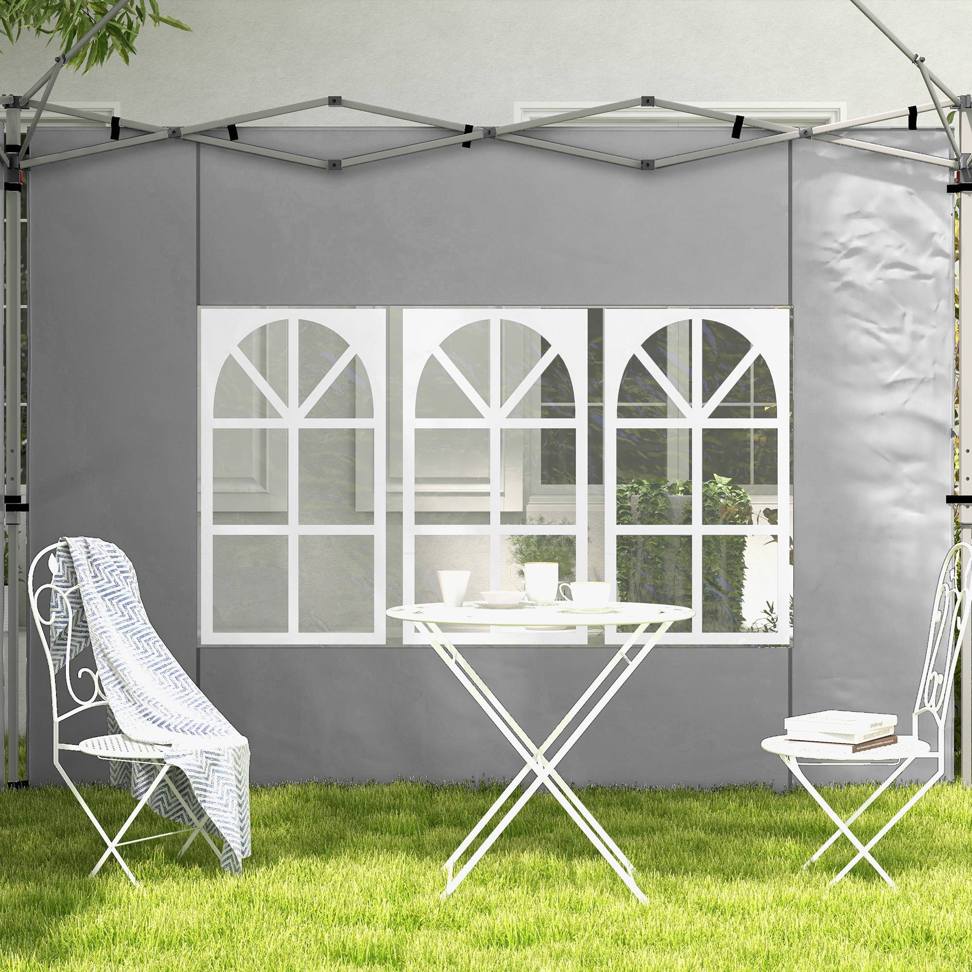 Outsunny - Lot 2 parois latérales pour tonnelle 3x3m/3x4m avec fenêtre tissu oxford 295x195cm gris clair - Outsunny - Image 9