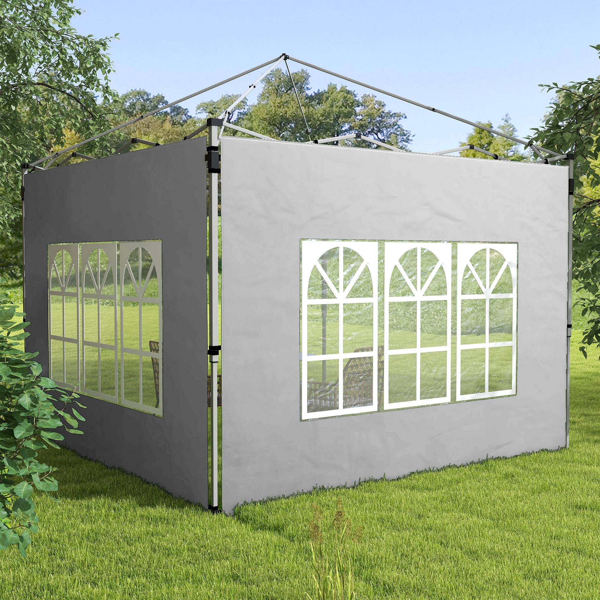 Outsunny - Lot 2 parois latérales pour tonnelle 3x3m/3x4m avec fenêtre tissu oxford 295x195cm gris clair - Outsunny - Image 4