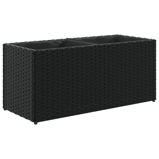 2 pcs Jardinière | Pot de fleurs | Cache-pot | Bac à fleurss avec 2 pots noir 72x30x32 cm résine tressée - Image 5
