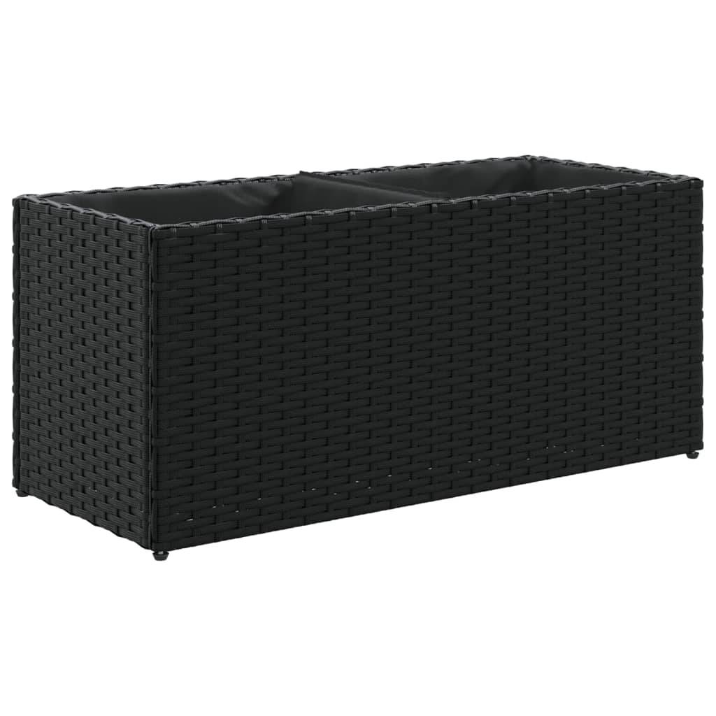 2 pcs Jardinière | Pot de fleurs | Cache-pot | Bac à fleurss avec 2 pots noir 72x30x32 cm résine tressée - Image 5
