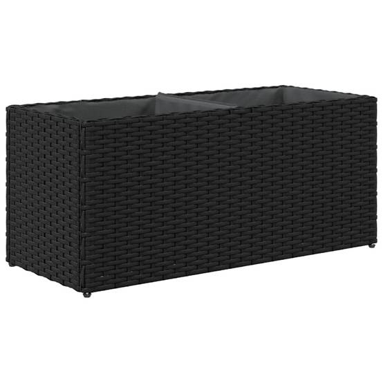 2 pcs Jardinière | Pot de fleurs | Cache-pot | Bac à fleurss avec 2 pots noir 72x30x32 cm résine tressée - Image 8