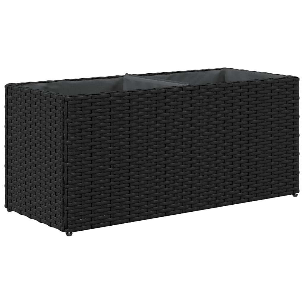 2 pcs Jardinière | Pot de fleurs | Cache-pot | Bac à fleurss avec 2 pots noir 72x30x32 cm résine tressée - Image 8