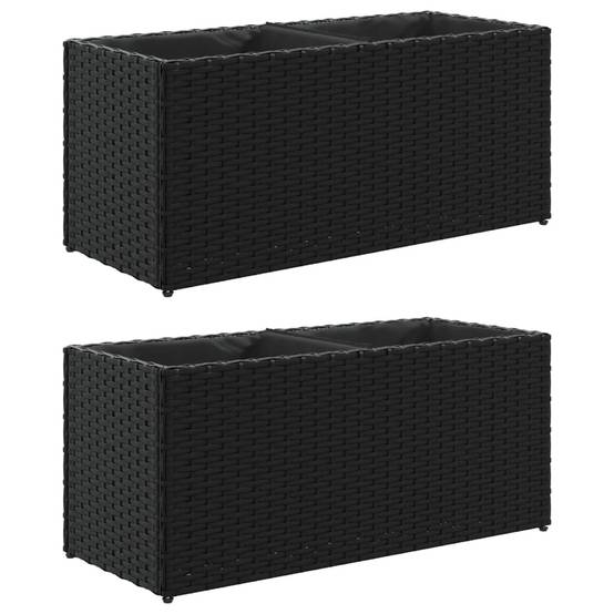 2 pcs Jardinière | Pot de fleurs | Cache-pot | Bac à fleurss avec 2 pots noir 72x30x32 cm résine tressée - Image 1