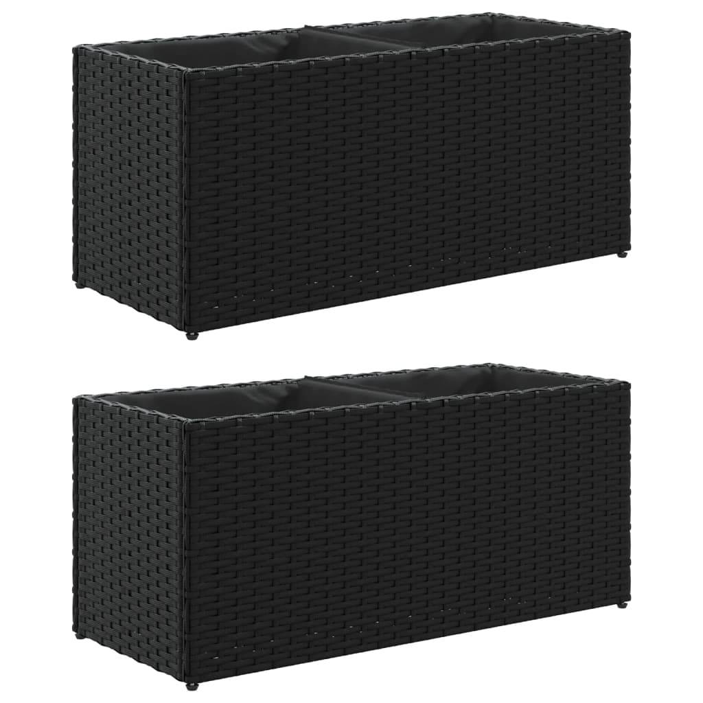 2 pcs Jardinière | Pot de fleurs | Cache-pot | Bac à fleurss avec 2 pots noir 72x30x32 cm résine tressée - Image 1