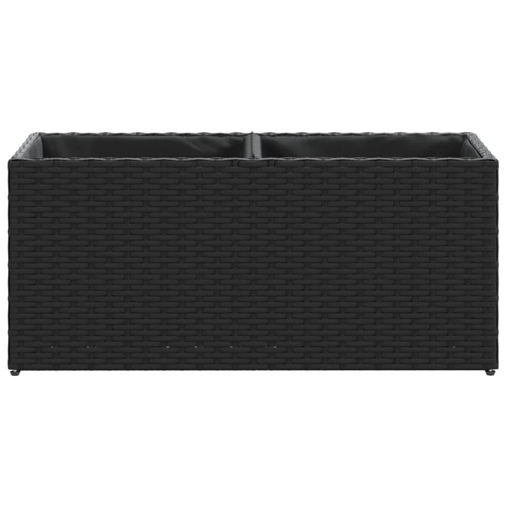 2 pcs Jardinière | Pot de fleurs | Cache-pot | Bac à fleurss avec 2 pots noir 72x30x32 cm résine tressée - Image 6