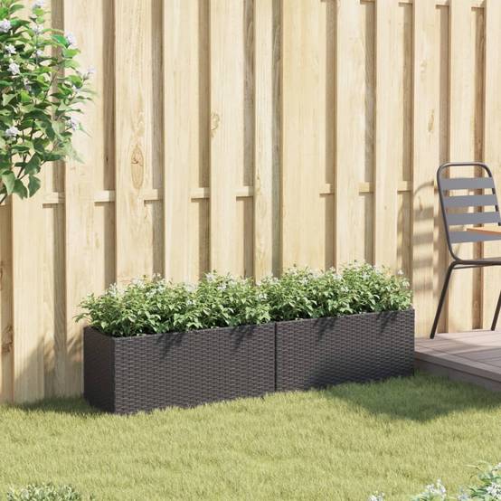 2 pcs Jardinière | Pot de fleurs | Cache-pot | Bac à fleurss avec 2 pots noir 72x30x32 cm résine tressée - Image 3