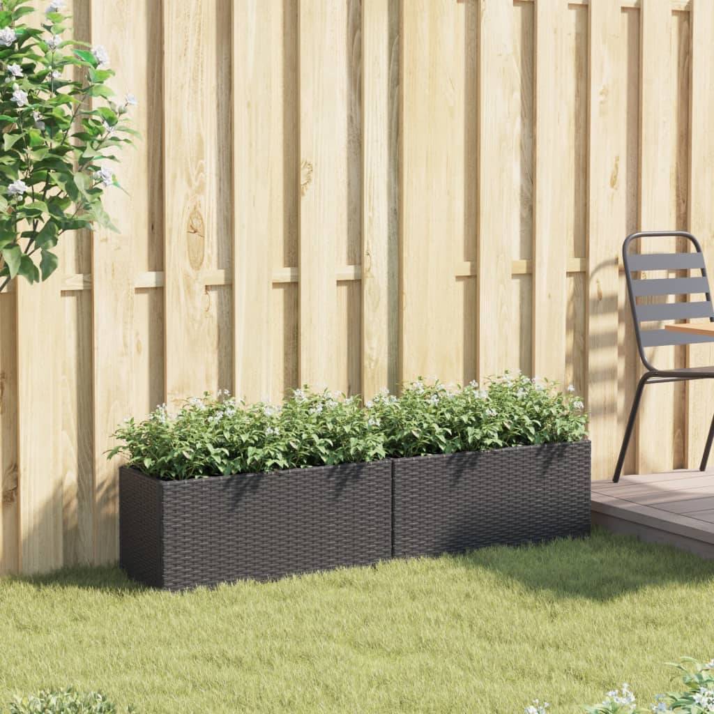 2 pcs Jardinière | Pot de fleurs | Cache-pot | Bac à fleurss avec 2 pots noir 72x30x32 cm résine tressée - Image 3