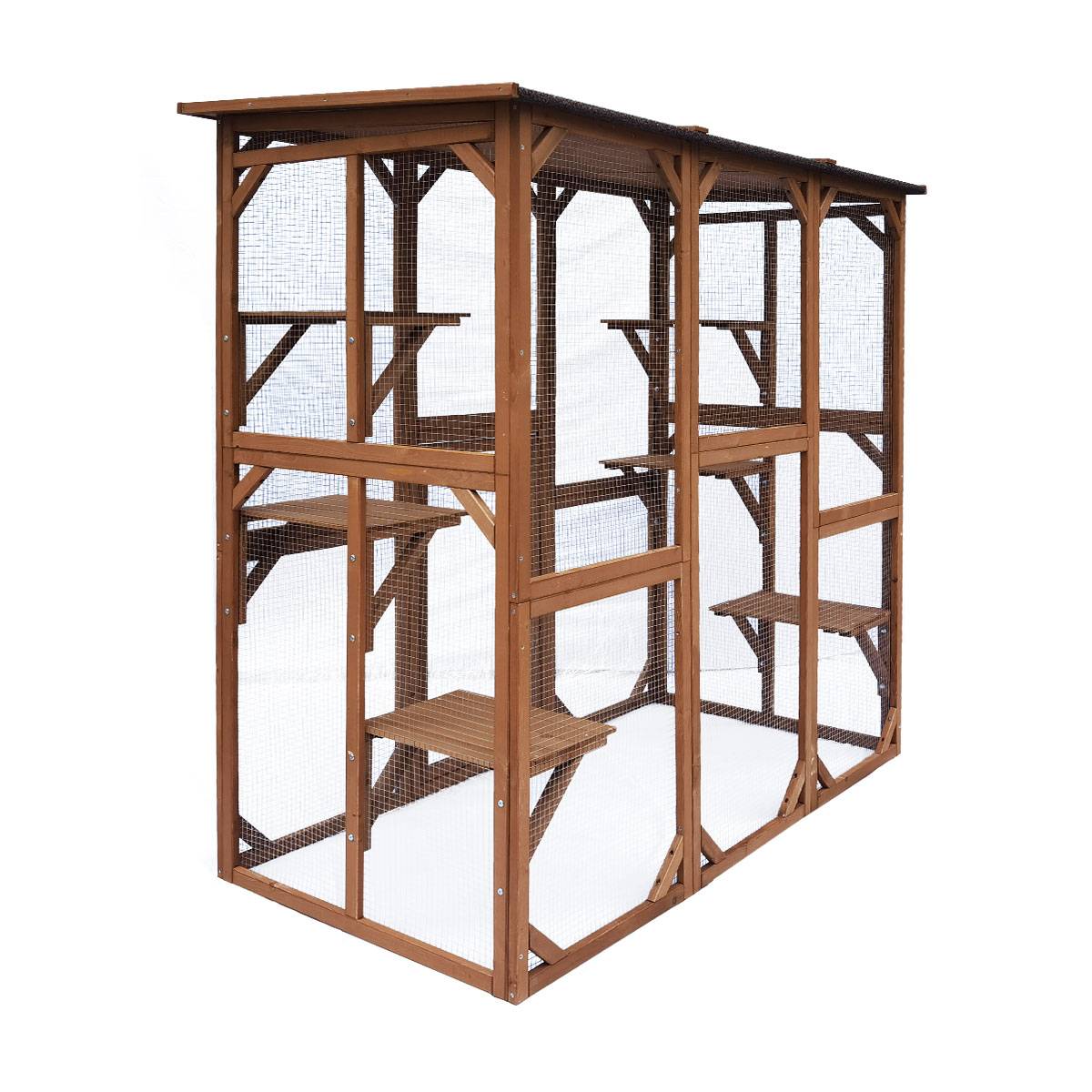 Enclos pour chats en bois avec toit grillagé et porte d’accès sécurisée – Cémonjardin - Image 4