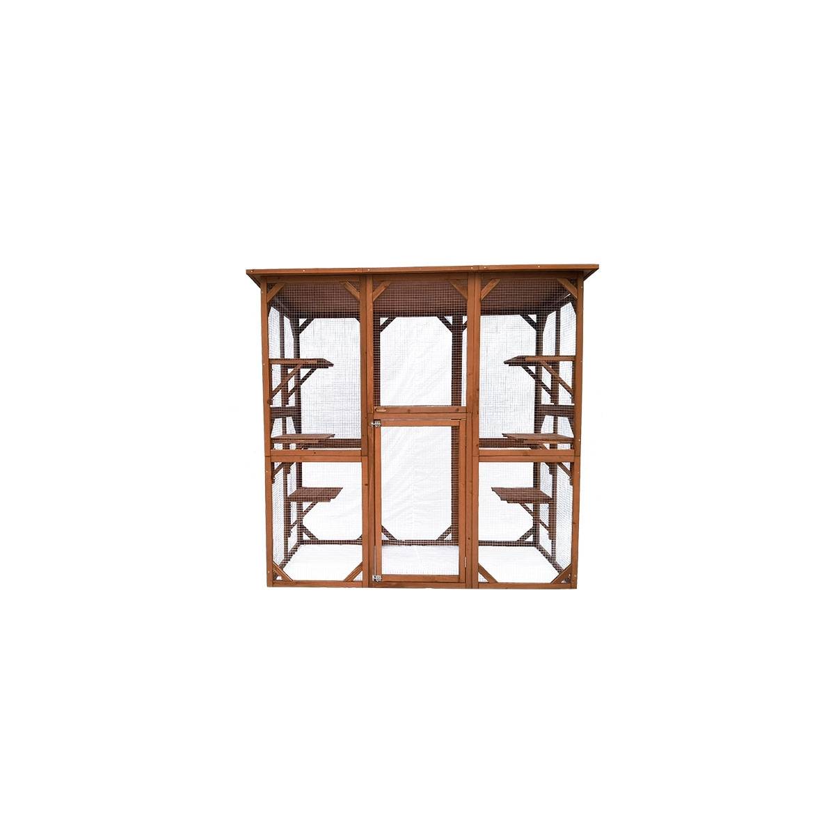 Enclos pour chats en bois avec toit grillagé et porte d’accès sécurisée – Cémonjardin - Image 1