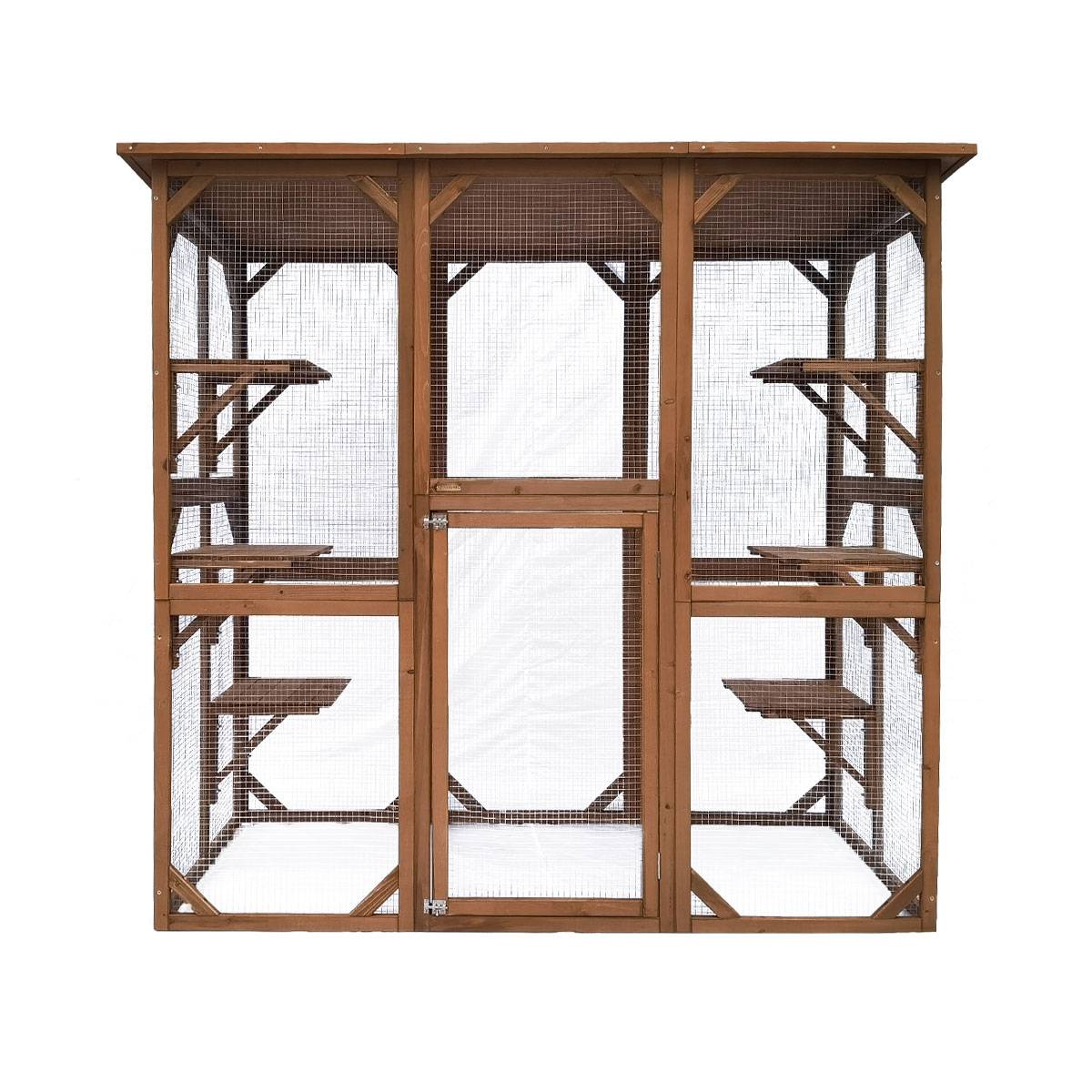Enclos pour chats en bois avec toit grillagé et porte d’accès sécurisée – Cémonjardin - Image 2