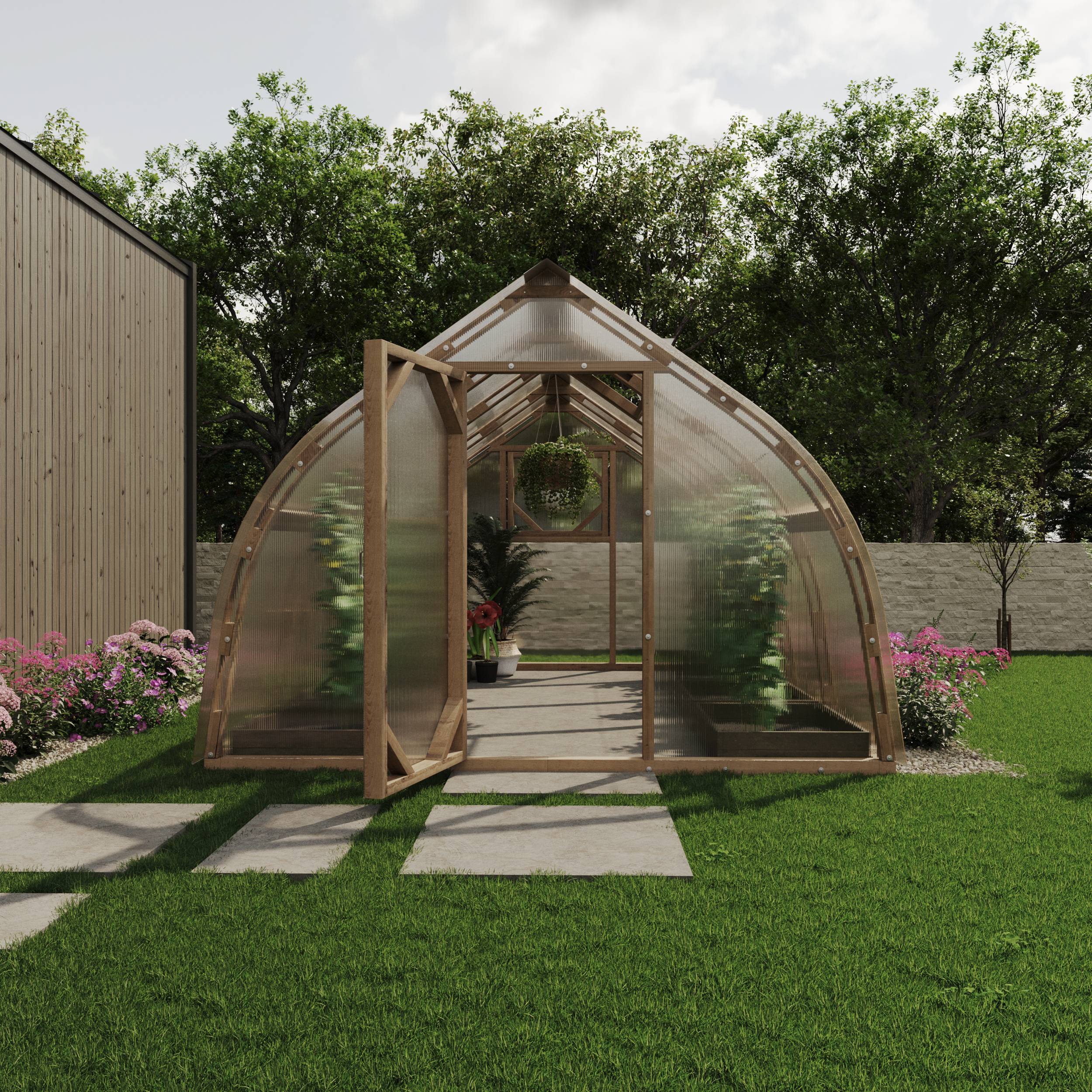 Serre en bois 12m² Norhage Tre 300 - Polycarbonate 10mm - Image 1