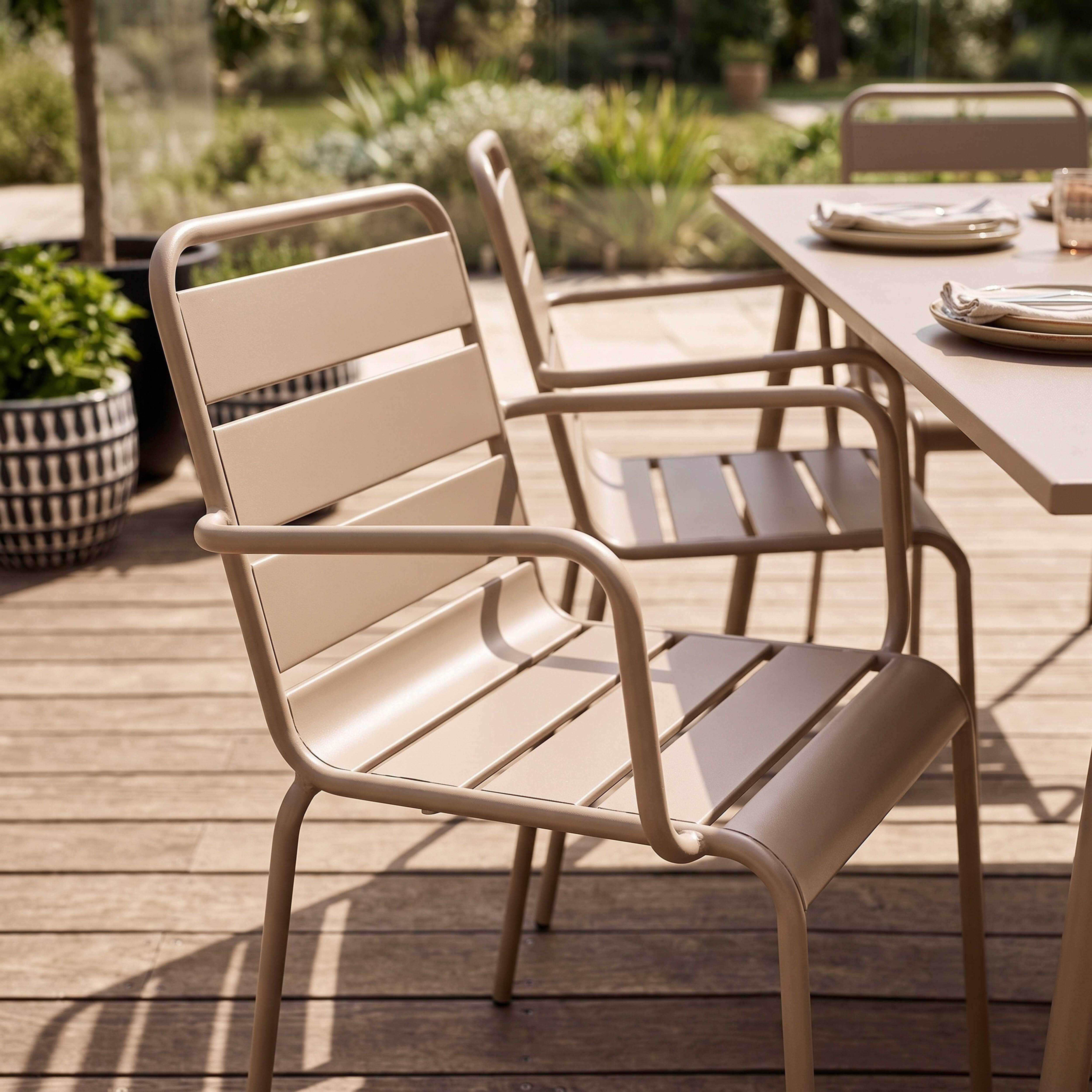 Oviala - Ensemble table de jardin et 6 fauteuils en métal taupe Palavas - Oviala - Image 4