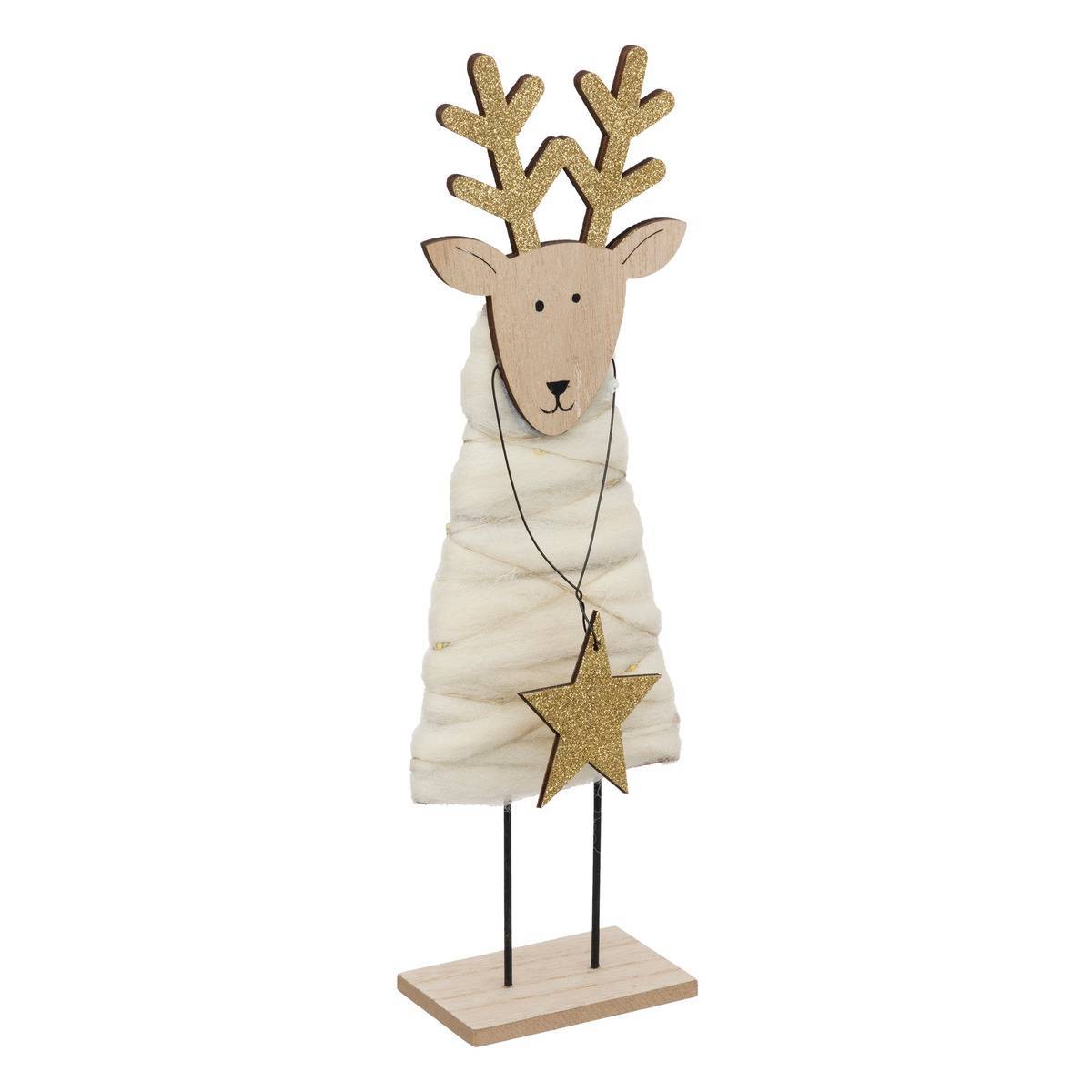 Fééric Lights & Christmas - Renne en bois et laine LED 30cm FEERIC LIGHTS & CHRISTMAS - Image 1