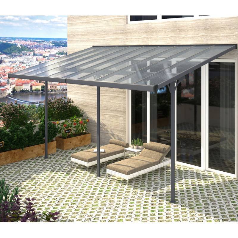 X-Metal - Pergola adossée ajustable 17m² aluminium polycarbonate 6mm anthracite X-Metal avec kit d'ancrage - Image 2