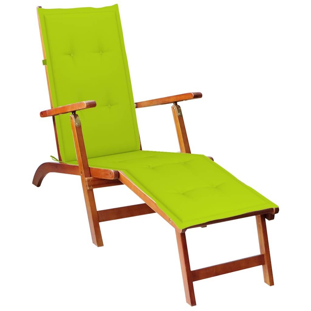 Helloshop26 - Transat chaise longue bain de soleil lit de jardin terrasse meuble d'extérieur avec repose-pied et coussin acacia solide - Image 1