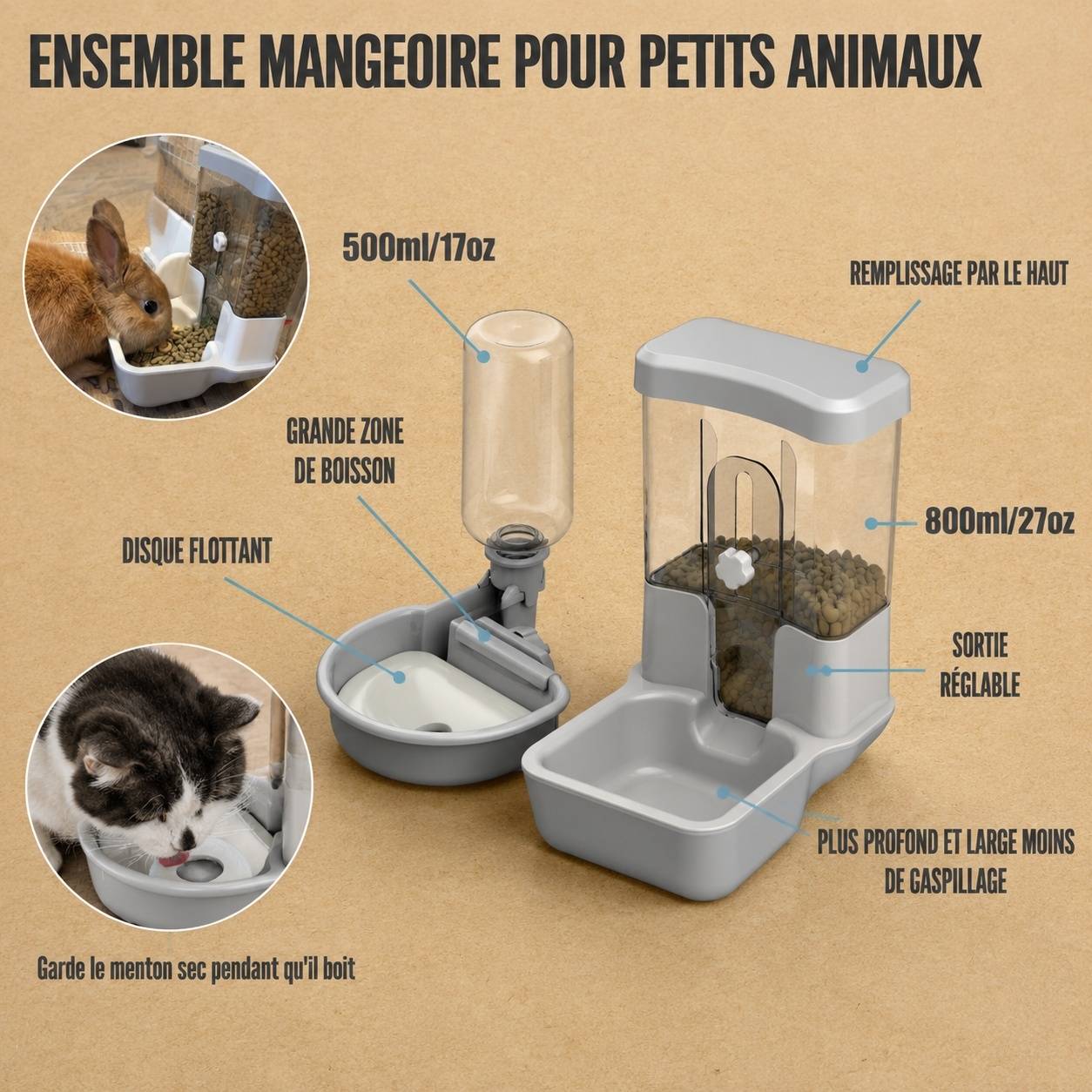 Distributeur Automatique Nourriture et Eau pour Animaux de Compagnie Grand Volume Pratique - Image 2