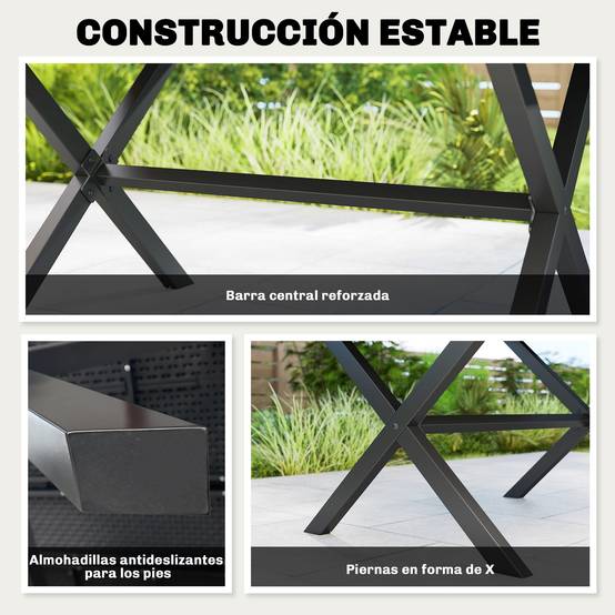 Table de jardin pour 6 personnes avec plateau à lattes en PEHD et structure en métal, 150 x 90 x 74 cm, noire - Image 8